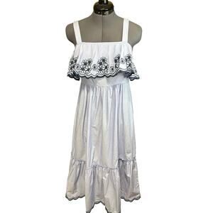 Kate Spade Daisy Embroidered Dress XS Blue / White stripe Cotton Floral Spring
